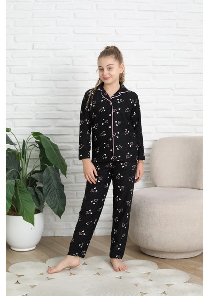Anne-Kız Pat Yakalı ve Düğme Kapamalı Pijama Takımı 12287 modelleri