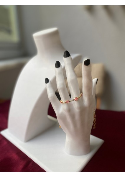 Pembe Oval Detaylı Gold Bileklik