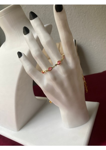 Pembe Oval Detaylı Gold Bileklik