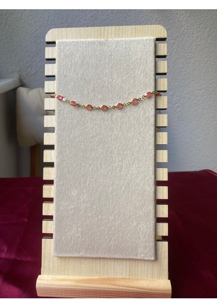 Pembe Oval Detaylı Gold Bileklik