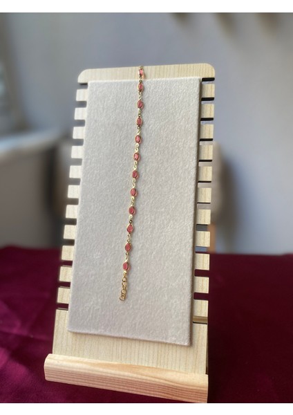 Pembe Oval Detaylı Gold Bileklik