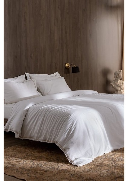 Yeni Sezon Tina Çift Kişilik Linen Look Yıkamalı %100 Pamuk Nevresim Takımı - Beyaz/bej - Beyaz/bej