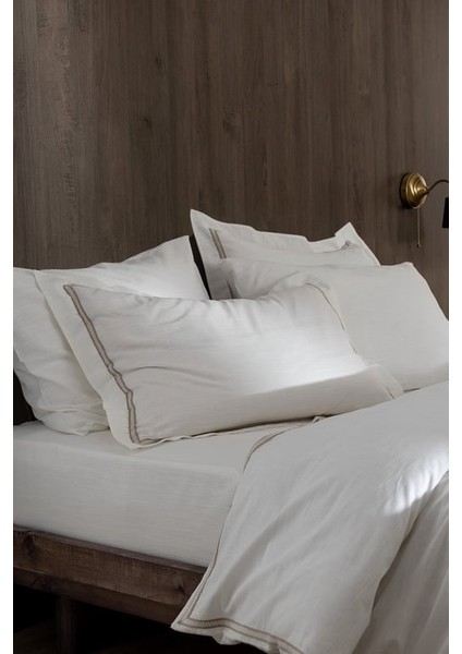 Yeni Sezon Tina Çift Kişilik Linen Look Yıkamalı %100 Pamuk Nevresim Takımı - Beyaz/bej - Beyaz/bej modelleri