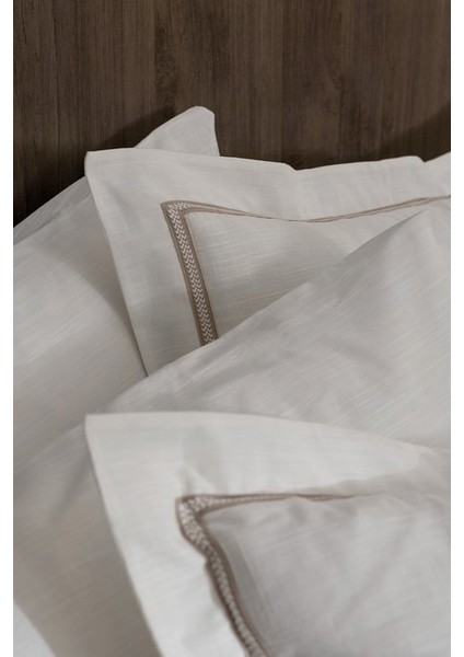 Yeni Sezon Tina Çift Kişilik Linen Look Yıkamalı %100 Pamuk Nevresim Takımı - Beyaz/bej - Beyaz/bej fırsatları