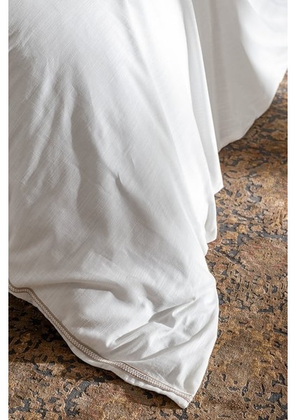 Yeni Sezon Tina Çift Kişilik Linen Look Yıkamalı %100 Pamuk Nevresim Takımı - Beyaz/bej - Beyaz/bej indirimleri