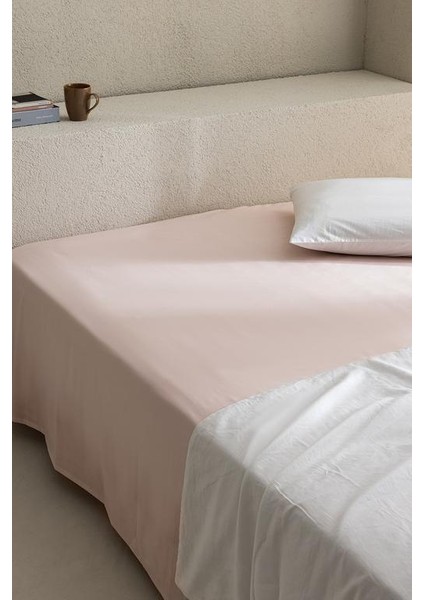 Yeni Sezon Manon King Size %100 Pamuk Ranforce Lastiksiz Çarşaf - Pudra - Pudra