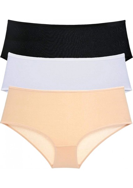 3 Adet Kadın Yüksek Bel Bato Külot Siyah Beyaz Ten