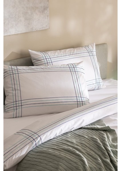 Yeni Sezon Holly King Size %100 Pamuk Nevresim Takımı - Beyaz/turkuaz - Beyaz/turkuaz indirimleri