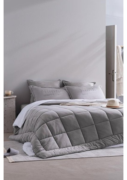 Yeni Sezon Bobigny Tek Kişilik Pamuklu Supersoft Comforter Set - Açık Gri - Açık Gri