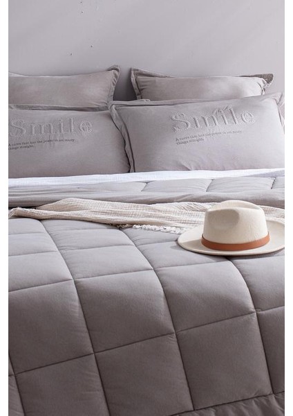 Yeni Sezon Bobigny Tek Kişilik Pamuklu Supersoft Comforter Set - Açık Gri - Açık Gri modelleri