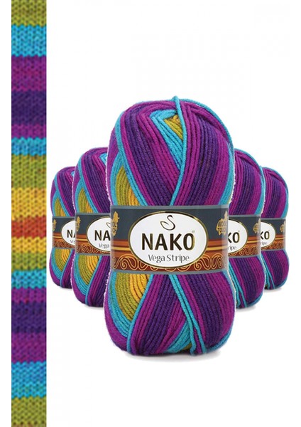 5 Adet Vega Stripe Premium Akrilik El Örgü Ipi Yünü No: 82410