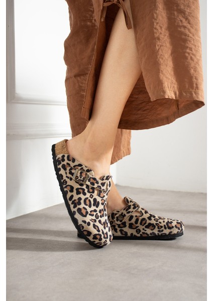 Oslo Hakiki Deri Mantar Taban Ortopedik Unisex Terlik