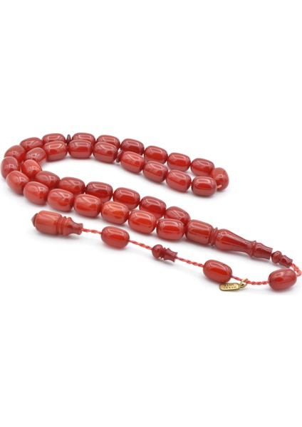 Hakkı Usta Imzalı Kapsül Kesim Zar Rengi Sıkma Kehribar Tesbih 002