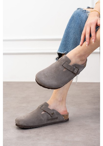 Oslo Hakiki Deri Mantar Taban Ortopedik Unisex Terlik