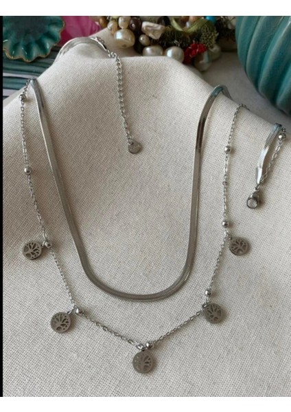 Yaşam Ağacı Gümüş Görünümlü Çelik Kolye