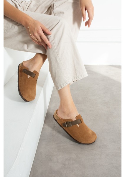 Oslo Hakiki Deri Mantar Taban Ortopedik Unisex Terlik