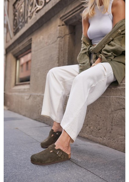 Oslo Hakiki Deri Mantar Taban Ortopedik Unisex Terlik fırsatları