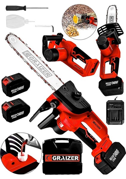 Alman 248 Vf 10 Ah %100 Bakir Sargili Akülü Dal Kesme Budama Testere Bıçkı Makinesi 35 cm
