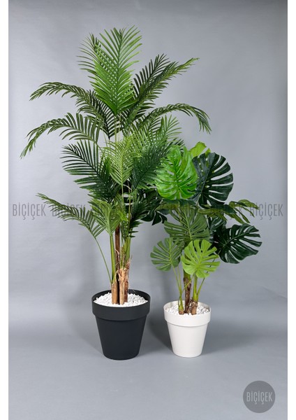 Yapay Areka-Büyük Boy Palmiye Ağacı 4 Bambu Gövdeli ve Monstera-Devetabanı Ağacı Yalı Saksıda fiyatları