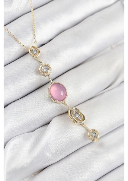 Pirinç Zincir Pembe Gold Renk Zirkon Taşlı Y Kolye - TJ-BKO10554