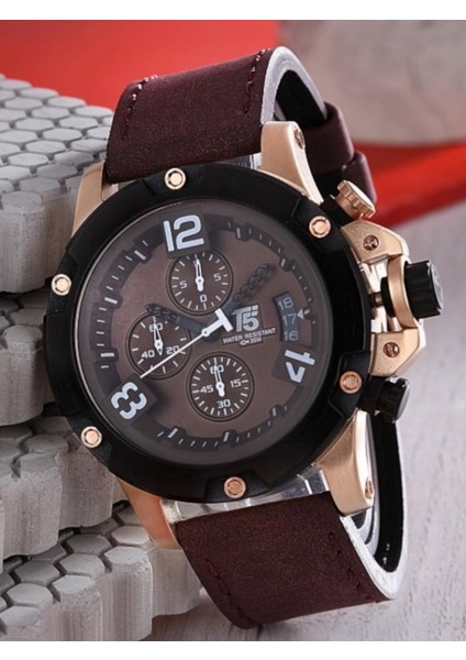 Erkek Kol Saati – Rose Gold Büyük Kasa – Kahverengi Deri Kordon – Kronograf & Takvim – Su Geçirmez modelleri