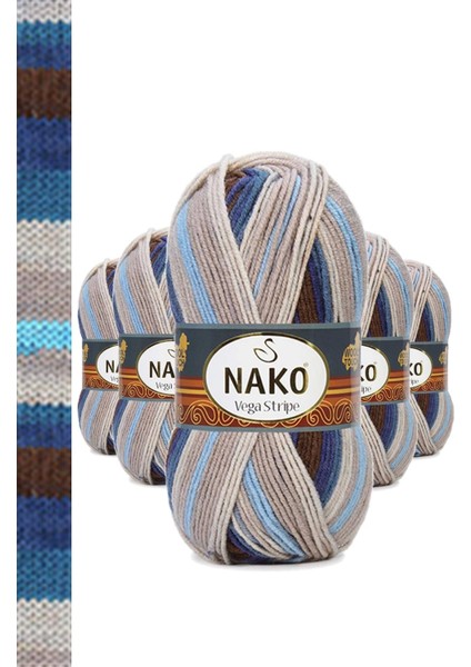 5 Adet Vega Stripe Premium Akrilik El Örgü Ipi Yünü No: 82422