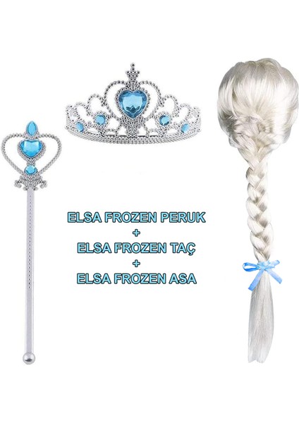 Örgülü Karlar Ülkesi Frozen Elsa Peruğu Tacı ve Sopası Çocuk Boy