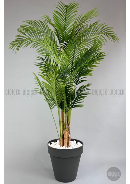 Yapay Areka Ağacı Büyük Boy Palmiye Ağacı 4 Bambu Gövdeli 220CM Antrasit Renk Yalı Saksıda