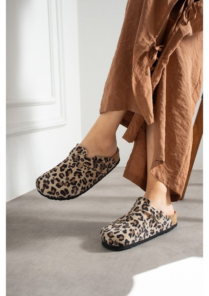 Oslo Hakiki Deri Mantar Taban Ortopedik Unisex Terlik