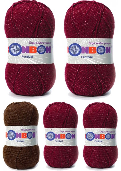 5 Adet Festival Simli Örgü Ipi Yünü Renk NO:220