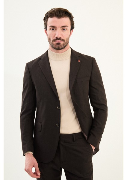 Desenli Slim Fit Mono Yaka Yün Erkek Takım Elbise