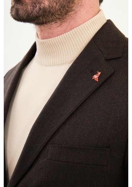 Desenli Slim Fit Mono Yaka Yün Erkek Takım Elbise fiyatları