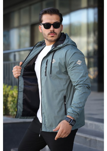 Erkek Içi Astarlı Suya Dayanıklı Kapüşonlu Cepli Yağmurluk