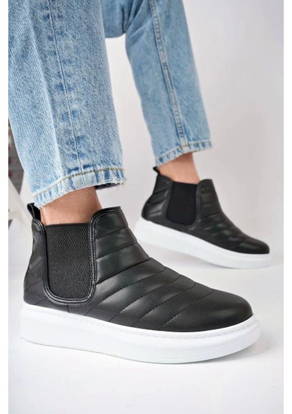 SLW205 Boston Bağcıksız Cilt Erkek Spor Bot Bt - Siyah