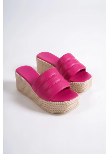 Reına Dolgu Topuklu Ortopedik Taban Hasır Görünümlü Kadın Terlik Kt - Fuşya fırsatları