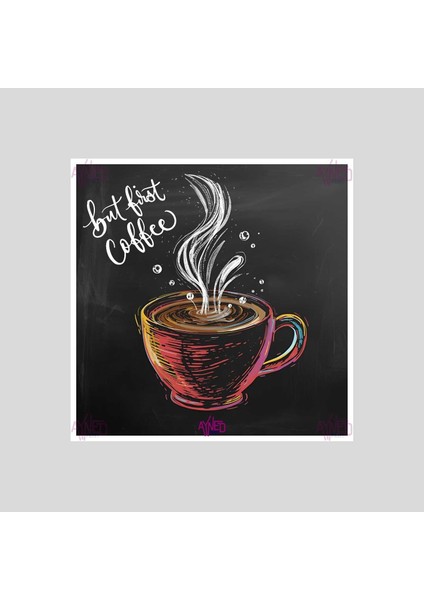 Modern Kahve Köşesi Için But First Coffee Yazılı Renkli Metal Duvar Panosu