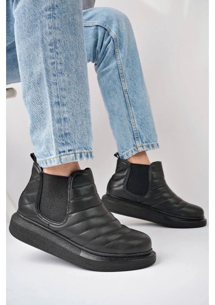 SLW205 Boston Bağcıksız Cilt Erkek Spor Bot St - Siyah