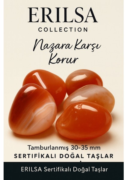 Sertifikalı Doğal Karnelyan Akik Taşı Kütle – Tamburlanmış 30-35 mm - Enerji ve Stres El Taşı