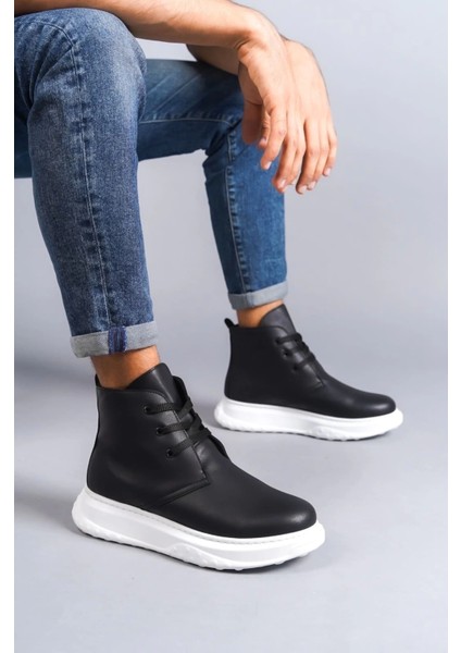 SLW204 Franca Bağcıklı Cilt Erkek Spor Bot Bt - Siyah