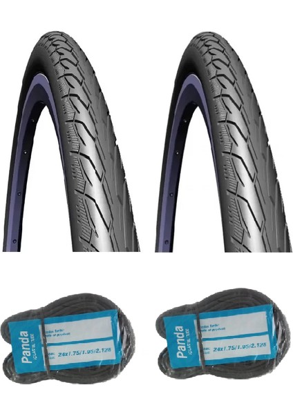 24 Jant 24X1.90 3mm Zırhlı Reflektörlü Bisiklet Dış Lastiği Siyah V66 x 2 Adet + Panda Iç Lastik Seti