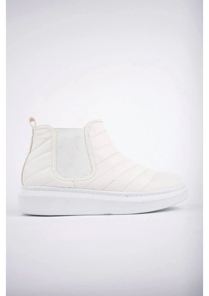 SLW205 Boston Bağcıksız Cilt Erkek Spor Bot Bt - Beyaz