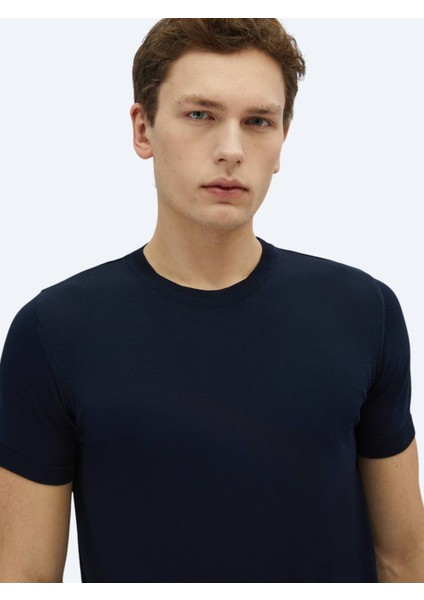 Lacivert Bisiklet Yaka Düz Örgü Triko modelleri