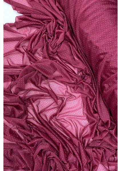 Yağmur Damlası Simli Abiye Elbise Şallık Tül Kumaş Bordo 23