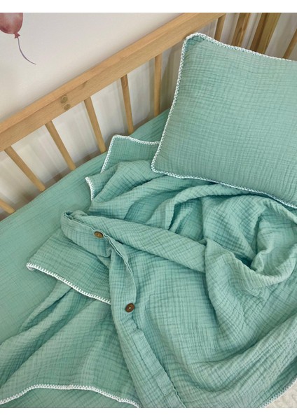Bebek Nevresim Takımı Müslin Yeşil 70X110 – Müslin Lastikli Çarşaflı fiyatları
