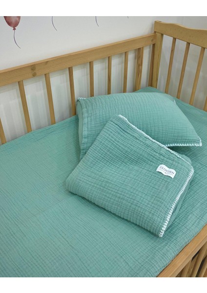 Bebek Nevresim Takımı Müslin Yeşil 70X110 – Müslin Lastikli Çarşaflı fırsatları