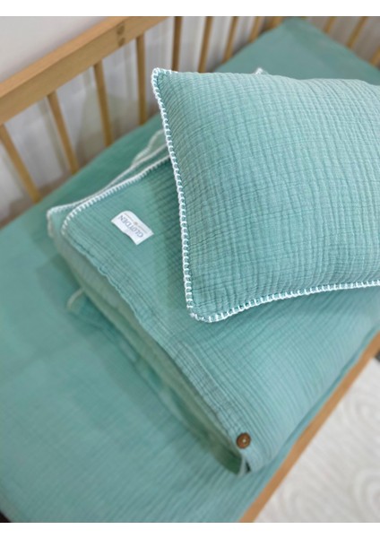 Bebek Nevresim Takımı Müslin Yeşil 70X110 – Müslin Lastikli Çarşaflı indirimleri