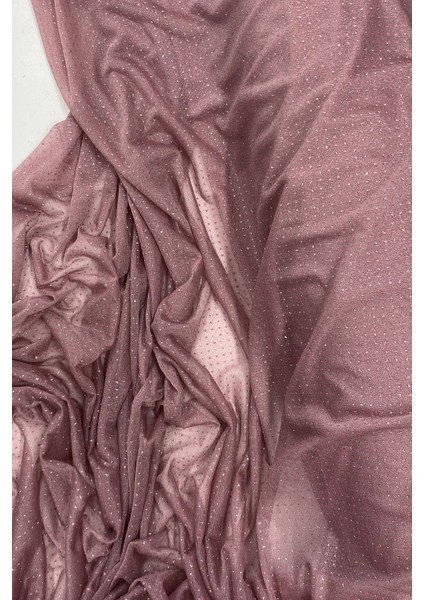 Yağmur Damlası Simli Abiye Elbise Şallık Tül Kumaş Koyu Gül Kurusu 36