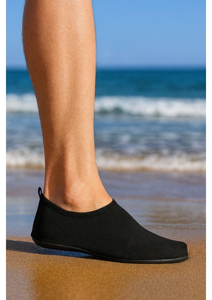 Kaymaz Tabanlı Esnek Hafif Dayanıklı Siyah Erkek Havuz Plaj Deniz Ayakkabısı