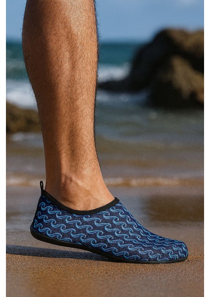Wave Kaymaz Tabanlı Esnek Hafif Dayanıklı Lacivert Erkek Havuz Plaj Deniz Ayakkabısı