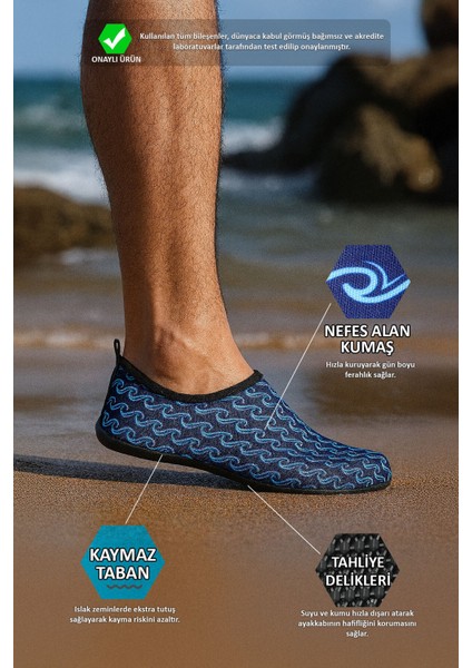 Wave Kaymaz Tabanlı Esnek Hafif Dayanıklı Lacivert Erkek Havuz Plaj Deniz Ayakkabısı fiyatları